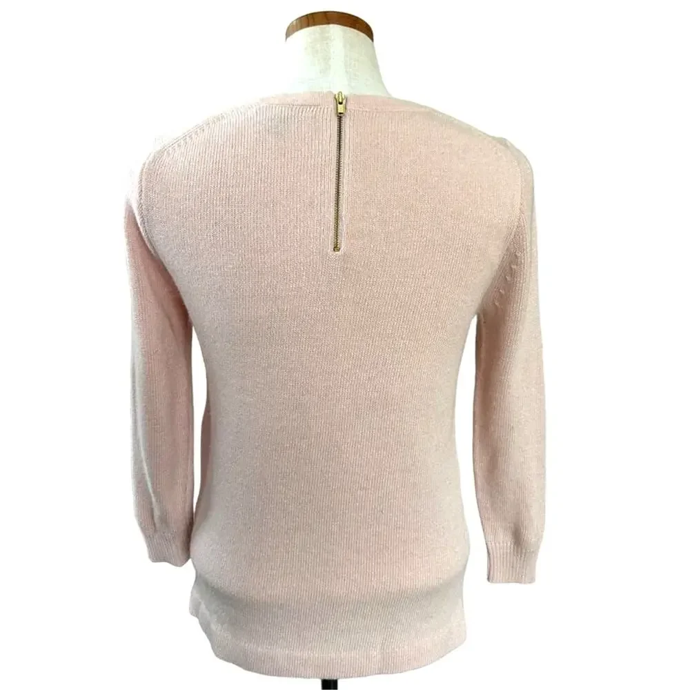 J Crew Starburst Jeweled Collar Sweater XS Blush Pink Wool Rabbit Back Zip 3/4